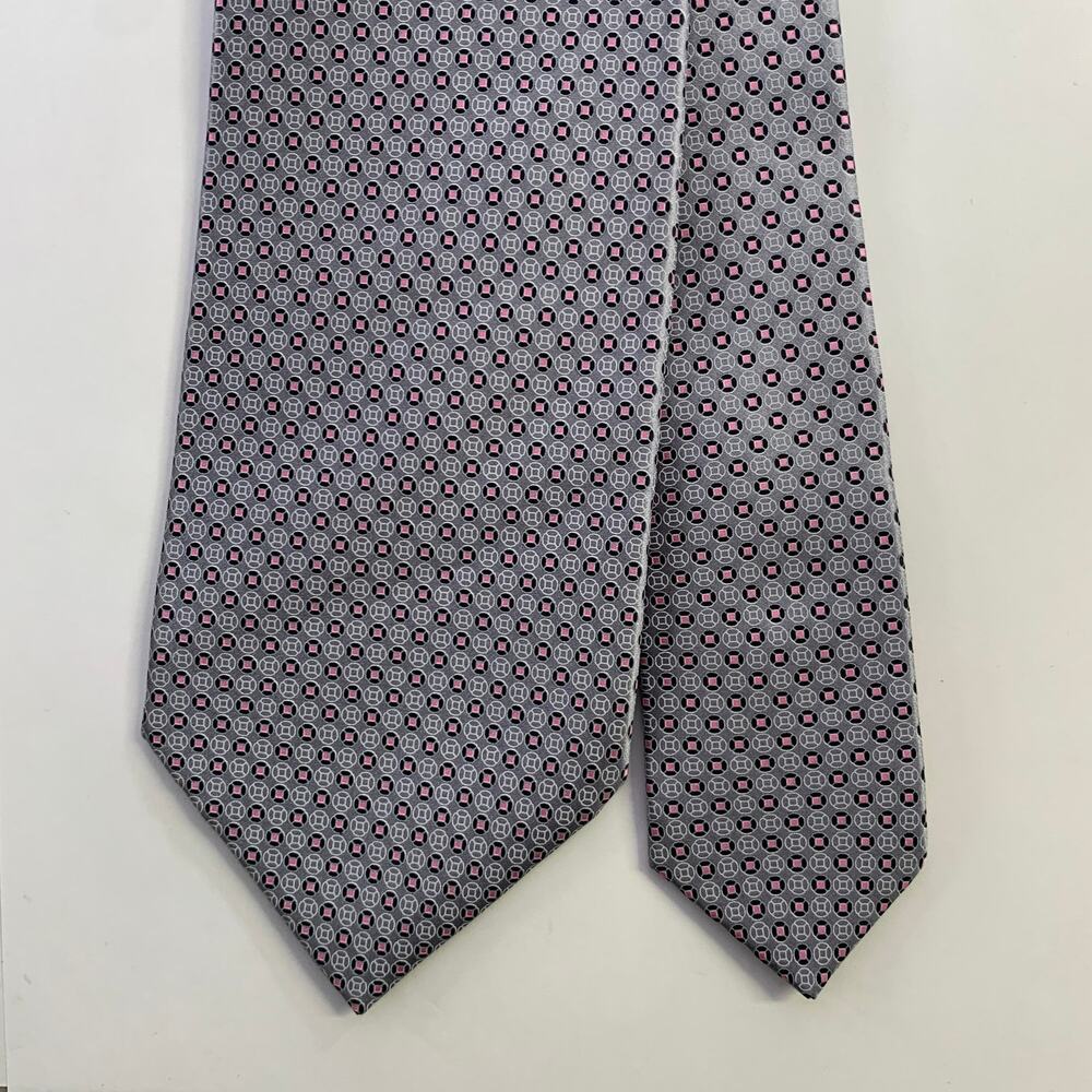 DOLCEPUNTA Grey Blue Pink Polka Dot Silk Tie